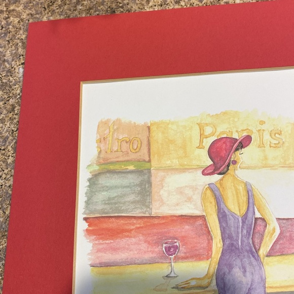 Kathy Harmon 2004 Woman in Purple Dress Red Hat Matted Print Paris - Picture 5 of 16
